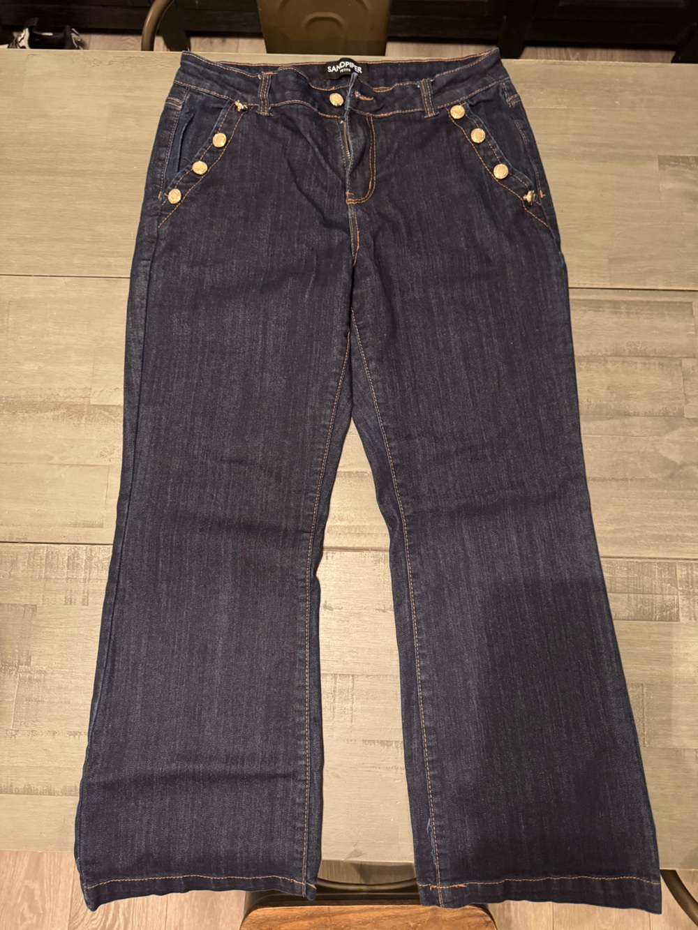 Sabina Dark Blue Flared Jeans with Gold Buttons
